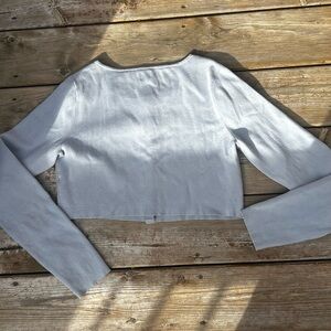 Aritzia Sunday Best Blue Long Sleeve Button Crop Top